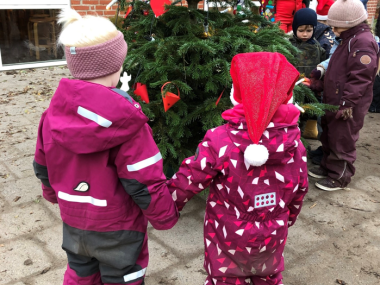 Børn kigger på juletræ